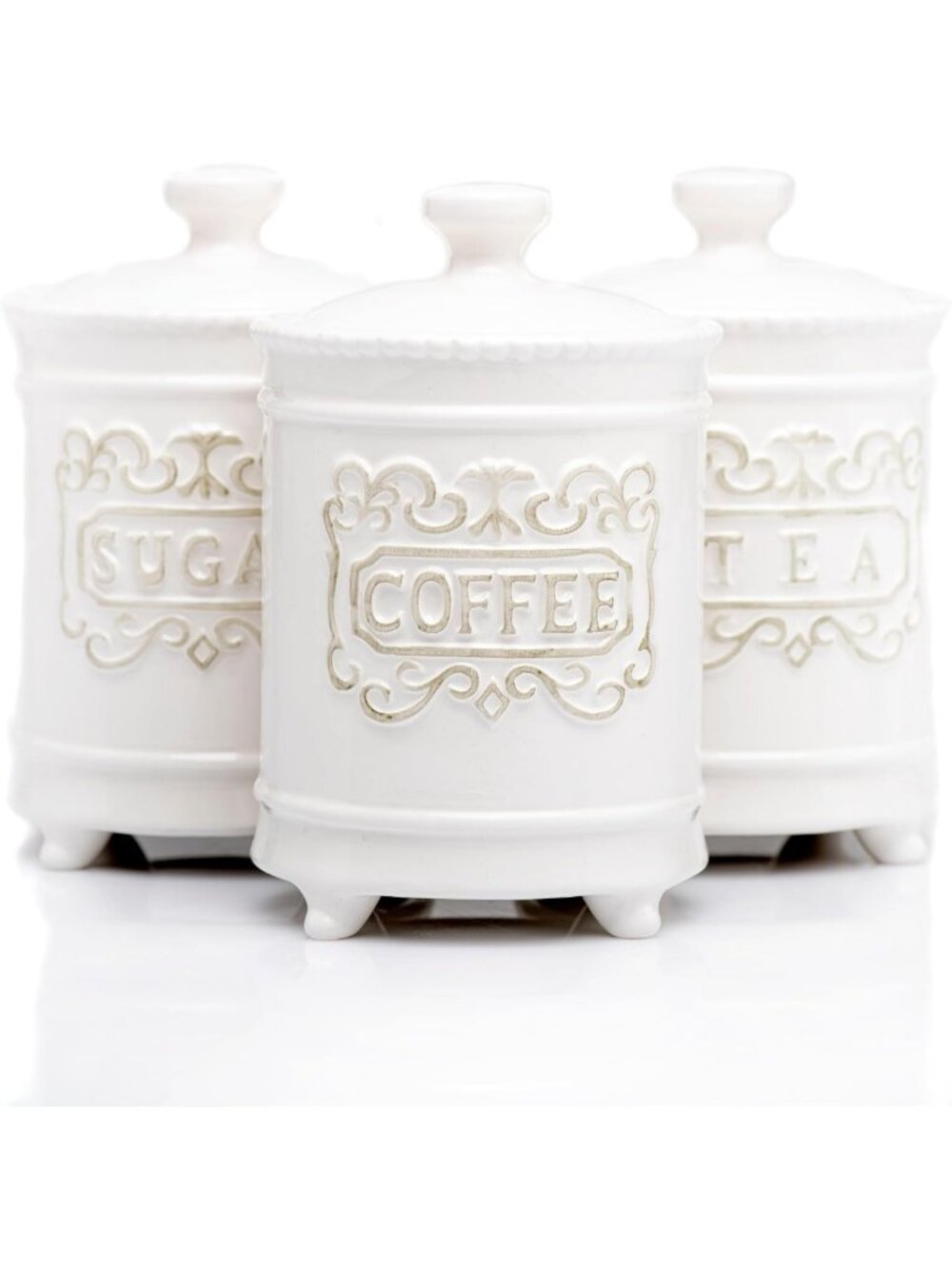 3-Piece Ceramic Canister Set - 35 Oz Each, Airtight Lids, Kitchen Storage